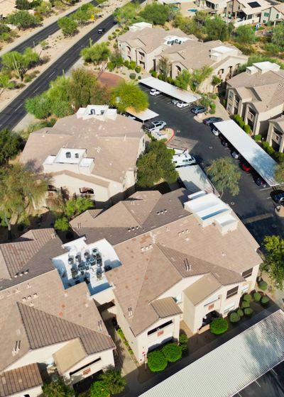 Aerial view of Terra Vista with the McDowell Mountains in the distance