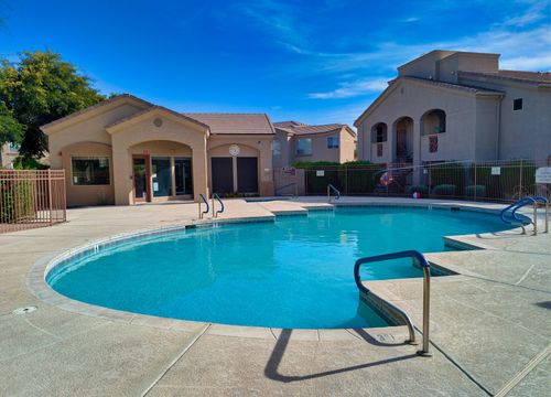 The heated community pool at Terra Vista